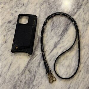 Bandolier Black Leather Phone Case with Gold Accents